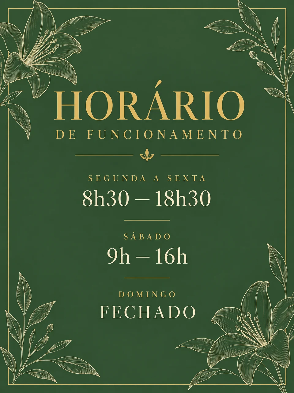 Horários de funcionamento da Meri Fiori